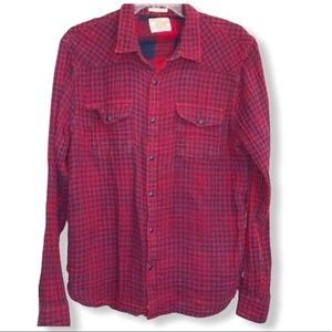 B2-0840 Lucky Brand Snap Button Down  Plaid Size L